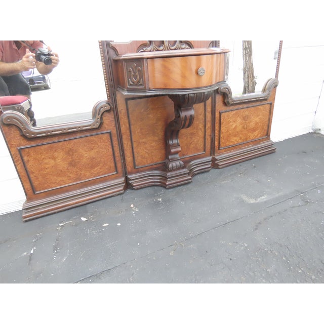 Brown 1920s Carved Tri Fold Vanity Makeup Dressing Table and Stool 6454 For Sale - Image 8 of 18