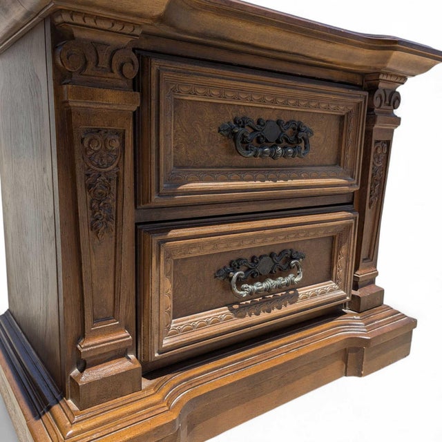 Pair of Vintage Carved Wood Two-Drawer Nightstands For Sale - Image 14 of 18