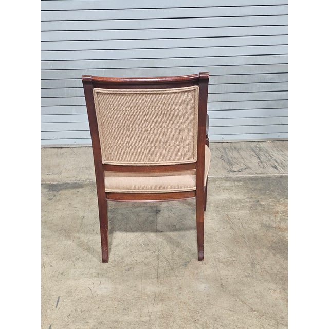 Late 20th Century Hickory Chair Sheraton Style Arm Chair Mahogany Frame with Burl Maple Inlays For Sale In Cleveland - Image 6 of 6