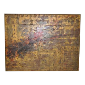 Large Mid-Century Abstract Oil Painting by E. Costello, 1968