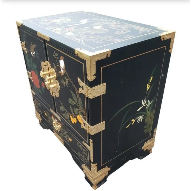 Chinoiserie Chinoiserie Hand Painted Black Lacquered Cabinet For Sale - Image 3 of 10