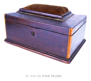1800s French Mahogany Sewing Box With Pincushion on Lid