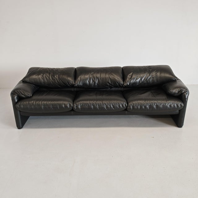 Black Leather Maralunga Sofa, 1970s For Sale - Image 18 of 18