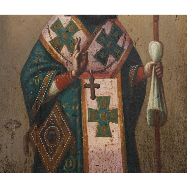 Traditional 19th Century Finely Painted Antique Orthodox Icon Depicting Saint Theodosius of Chernihiv Oil on Panel For Sale - Image 3 of 8