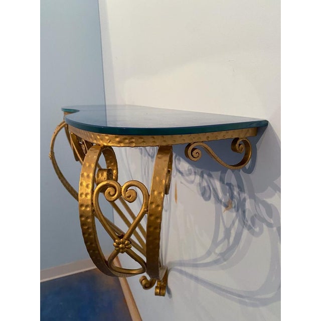 Mid-Century Italian Blue Glass Gold Iron Console Table by Pier Luigi Colli, 1950 For Sale - Image 15 of 16