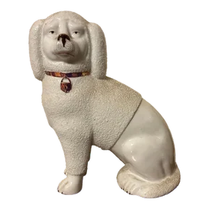 Antique 19th Century German Porcelain Figure of a Staffordshire Poodle Dog