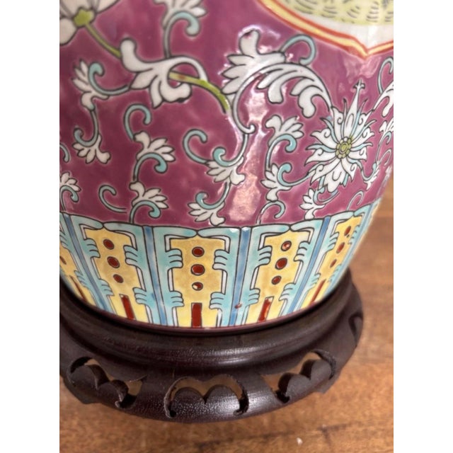 Early to Mid Twentieth Century Chinese Export Famille Rose Ginger Jar Lamps Turquoise Enamel Flowers Birds, a Pair For Sale - Image 9 of 11