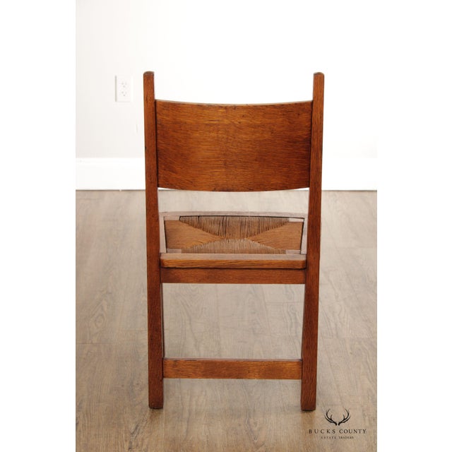 Wood Antique Stickley Brothers Mission Oak Rush Seat Side Chair For Sale - Image 7 of 12