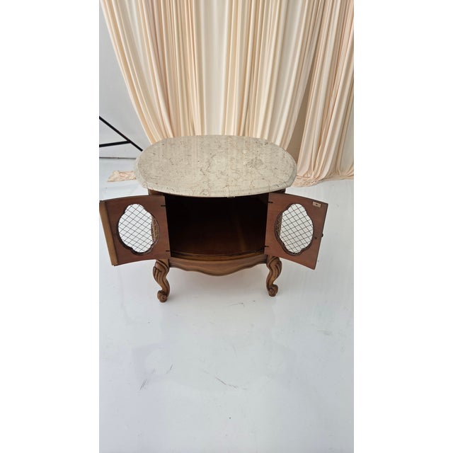 Vintage French Provincial Drum Table With Metal Mesh Cabinet Doors. Made in Italy For Sale In Dallas - Image 6 of 18