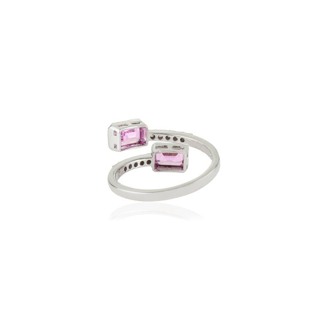 Metal Edwarding Style 14k Gold 1.68 Ct Pink Sapphire Daimond Open Bypass Ring Size 5 For Sale - Image 7 of 14
