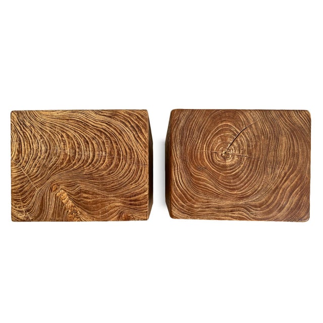Brown Rustic Modern Solid Teak Block Vintage End / Side Table For Sale - Image 8 of 10