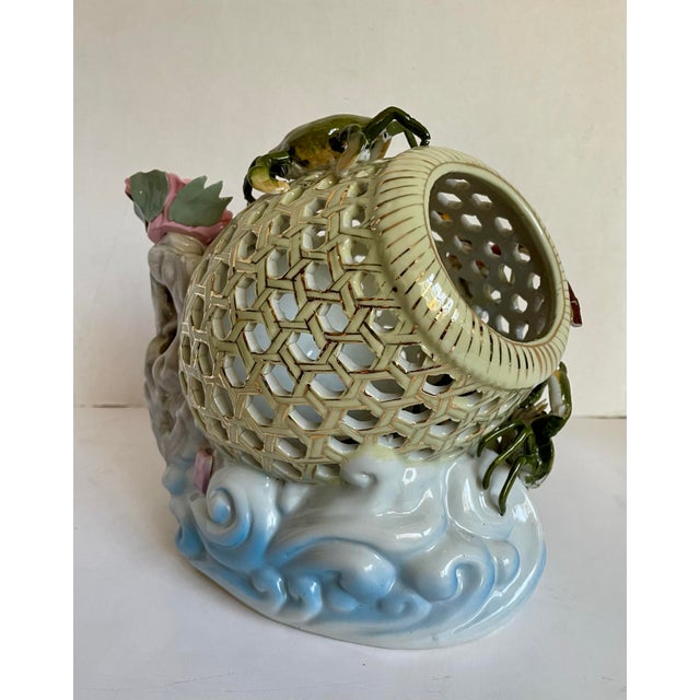 Ceramic Mid-Century Chinese Porcelain Sea Life Openwork Basket Sculpture For Sale - Image 7 of 12