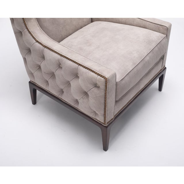 Wood Lavender Birch Leather Wing Chair and Ottoman For Sale - Image 7 of 15