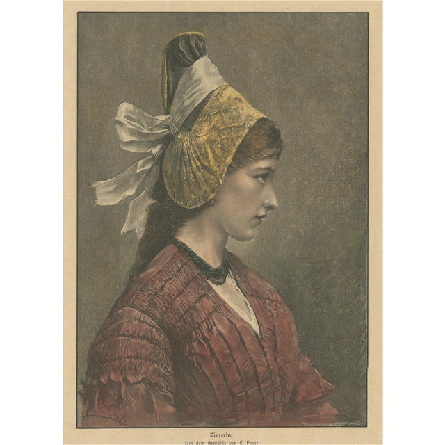 After Eduard Payer, Linzerin Austrian Folk Costume, Print, 1880 For Sale