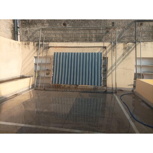 Textile Handmade Cotton Area Rug, Natural Vegetable Dyed, Blue and Orange Striped Rug - 3'x5' For Sale - Image 7 of 11