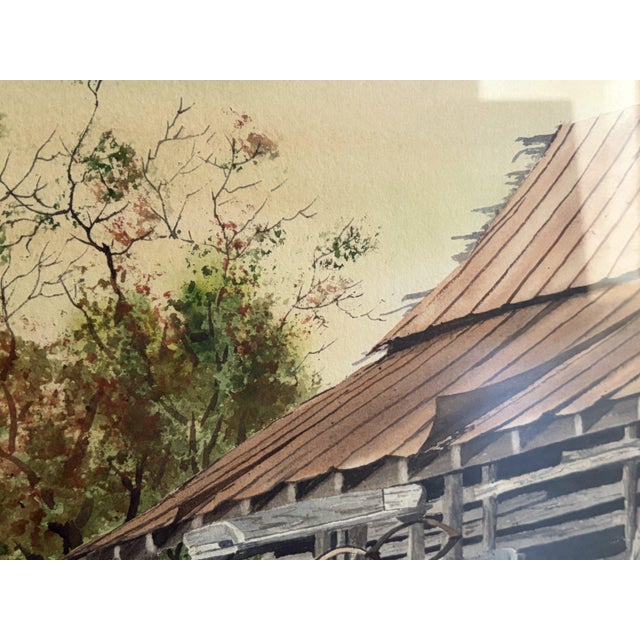 Val Williamson 1978 Original Watercolor Barn and Wagon Landscape, Signed and Framed For Sale - Image 4 of 5