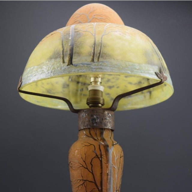 Daum Nancy Rare Daum Nancy Winter Landscape Table Lamp C1910 For Sale - Image 4 of 6