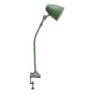 Vintage Industrial Green Metal Machinist Table Clamp Lamp For Sale