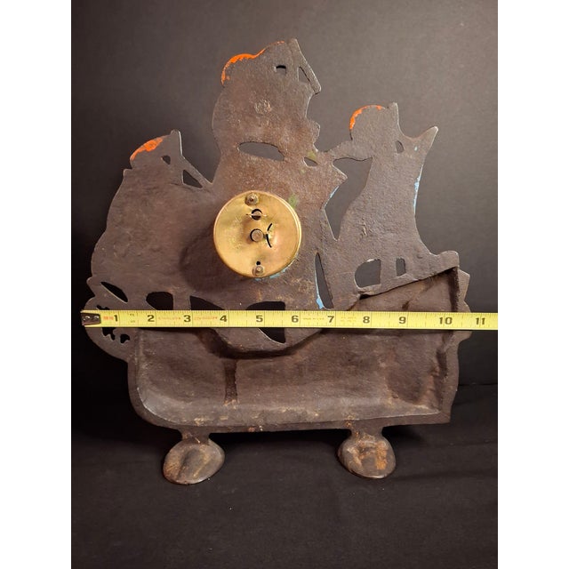 American Antique Cast Iron Ship Mantel Clock Connecticut Foundry Waterbury Movement 1920s For Sale - Image 3 of 18
