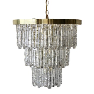 Kalmar Style Lucite Icicle Brass Three Tiered Large Midcentury Chandelier For Sale