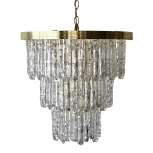 Kalmar Style Lucite Icicle Brass Three Tiered Large Midcentury Chandelier