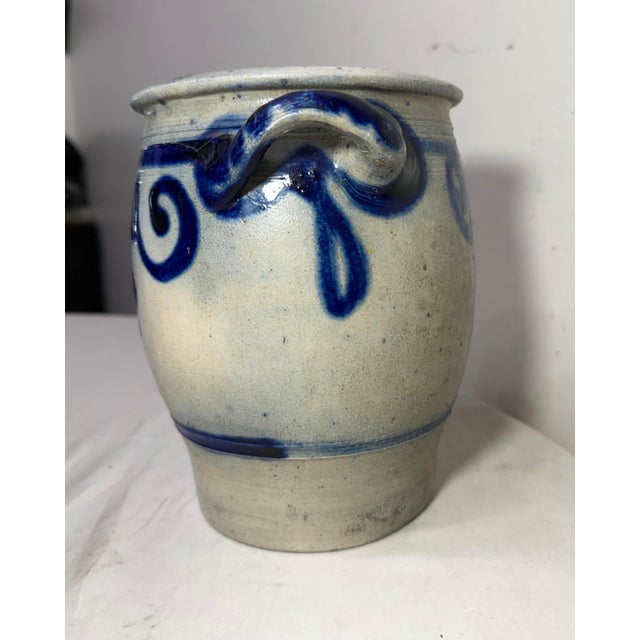 Antique 19th Century Handmade Stoneware Crock Pottery Jug With Handle 2 Gallon For Sale - Image 4 of 10