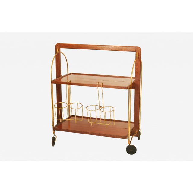 Serving Bar Cart in Wood and Brass by Marie-Françoise Mondineu for Bocado, France, 1950 For Sale - Image 14 of 14