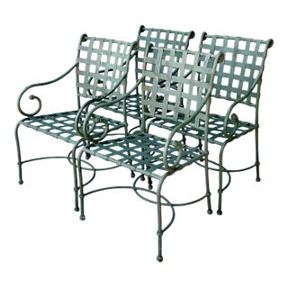 Vintage Brown Jordan “Florentine” Scroll Arm Metal Dining Chairs - Set of Four For Sale