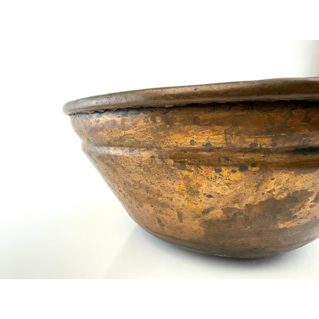 1950s Antique Italian Hand-Hammered Copper Bowl With Verdigris Patina For Sale - Image 5 of 13