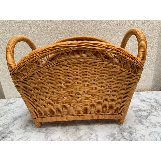 Vintage Wood Wicker Honey Toned Storage Basket For Sale In Sacramento - Image 6 of 10