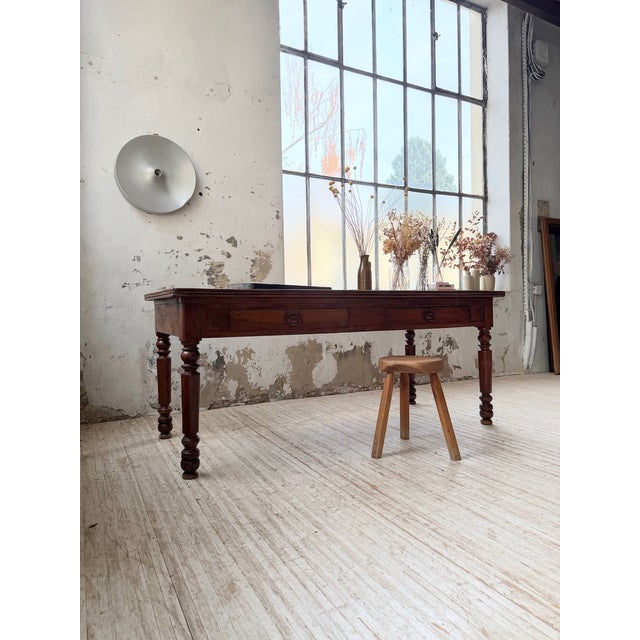 Wood Antique Farmhouse Table in Walnut, 1900s For Sale - Image 7 of 18