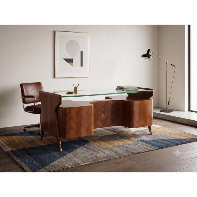 Wood Mid-Century Wood and Brass Desk from Vittorio Dassi, Italy, 1950s For Sale - Image 7 of 9