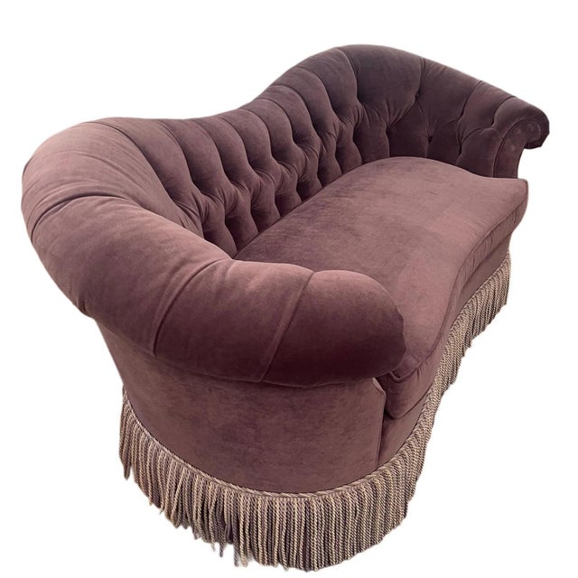 A refined custom-made Victorian-style loveseat by Baker Furniture from the prestigious Stately Homes Collection, crafted...