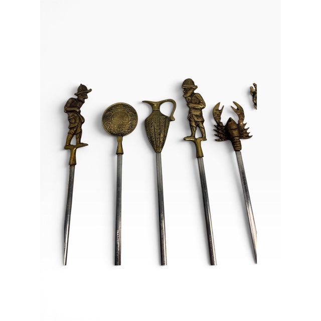 Mid 20th Century Mid 20th Century Turkish Brass & Stainless Steel Shish Kebab Skewers - Set of 16 For Sale - Image 5 of 7