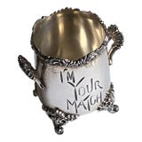 Antique Victorian Footed Match Holder Urn Shape With "I'm Your Match" Engravure Message For Sale