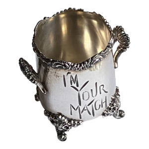 Antique Victorian Footed Match Holder Urn Shape With "I'm Your Match" Engravure Message