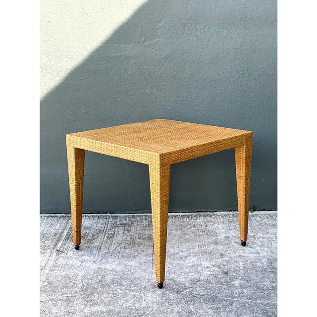 Wood Vintage Baker Milling Road Rattan Square Game Table For Sale - Image 7 of 12
