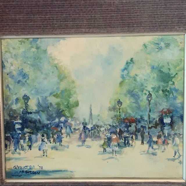 VTG Street Scene #2 Impressonist Painting Purple Velvet Matt Silver Frame 1978 Approximately 16.5" x 14.5" Painting is...