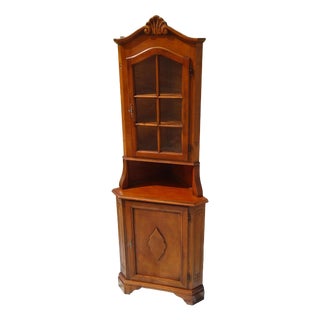 Vintage Glass Corner Display Cabinet, 1980s For Sale