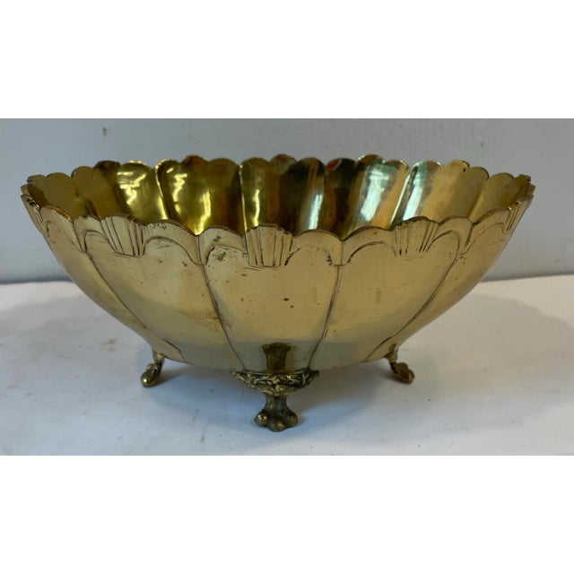 Vintage Heavy Brass Footed Planter For Sale - Image 4 of 8