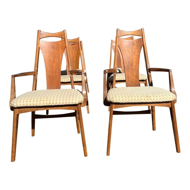1960s Young Manufacturing Mid Century Walnut Dining Chairs - Set of 6 For Sale