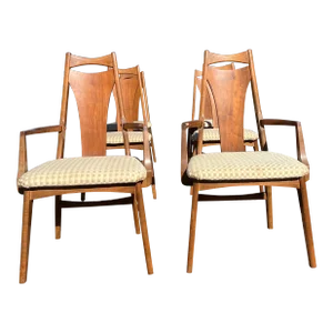 1960s Young Manufacturing Mid Century Walnut Dining Chairs - Set of 6