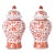 Pair of Red and White Porcelain Lidded Urns or Jars For Sale