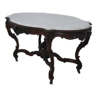 John Belter Antique Victorian Large Marble Top Center Table For Sale