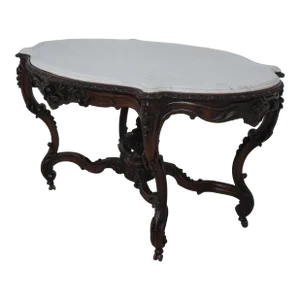 John Belter Antique Victorian Large Marble Top Center Table