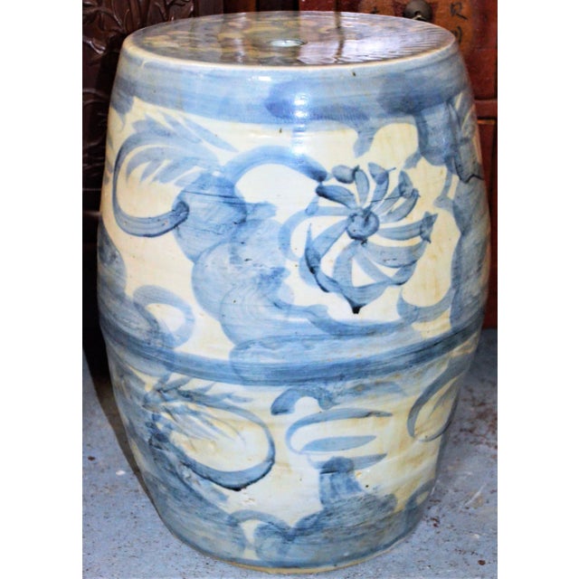 Ceramic Contemporary Chinoiserie Abstract Lotus Garden Stool For Sale - Image 7 of 8