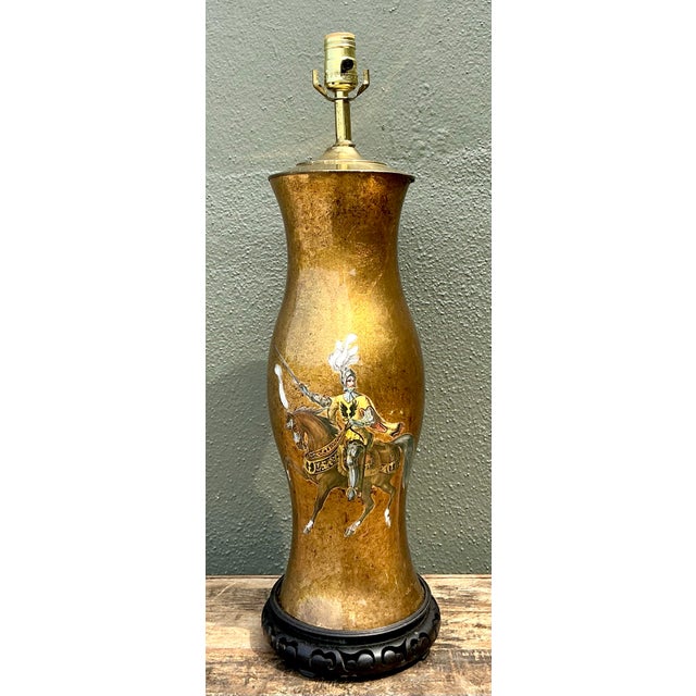 Gold Vintage Italian Eglomise Knight Lamp For Sale - Image 8 of 12
