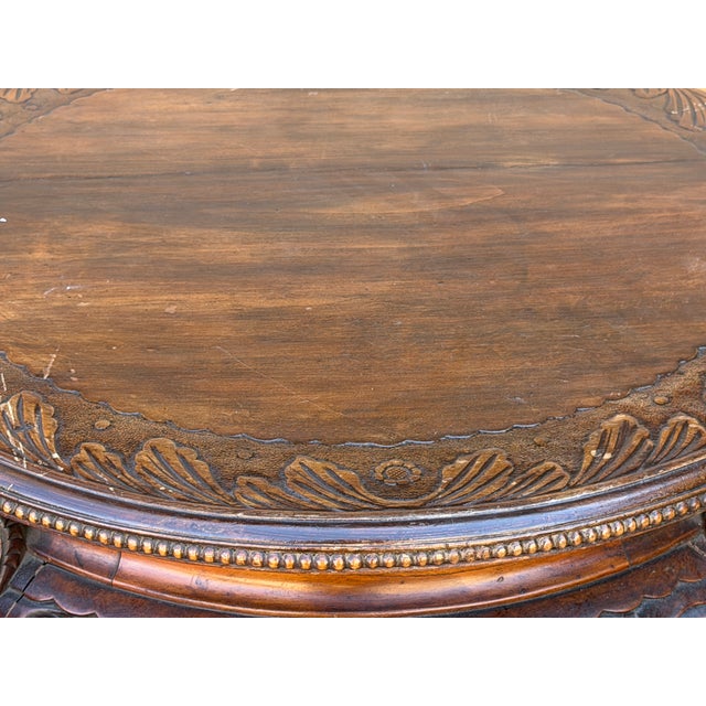 Vintage Carved Solid Wood Dragon Round Plant Stand Display Accent Table For Sale - Image 10 of 13
