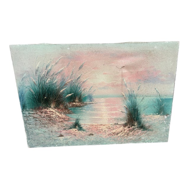 Vintage K. Cummings Signed Coastal Landscape Oil Painting For Sale