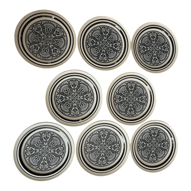 1980s Noritake Primastone Dinner Plates Malaga Pattern Vintage Stoneware – Set of 8 For Sale